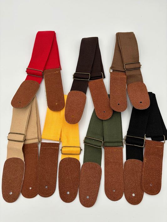 Cotton Guitar Strap - Leather Ends - 7 Colors