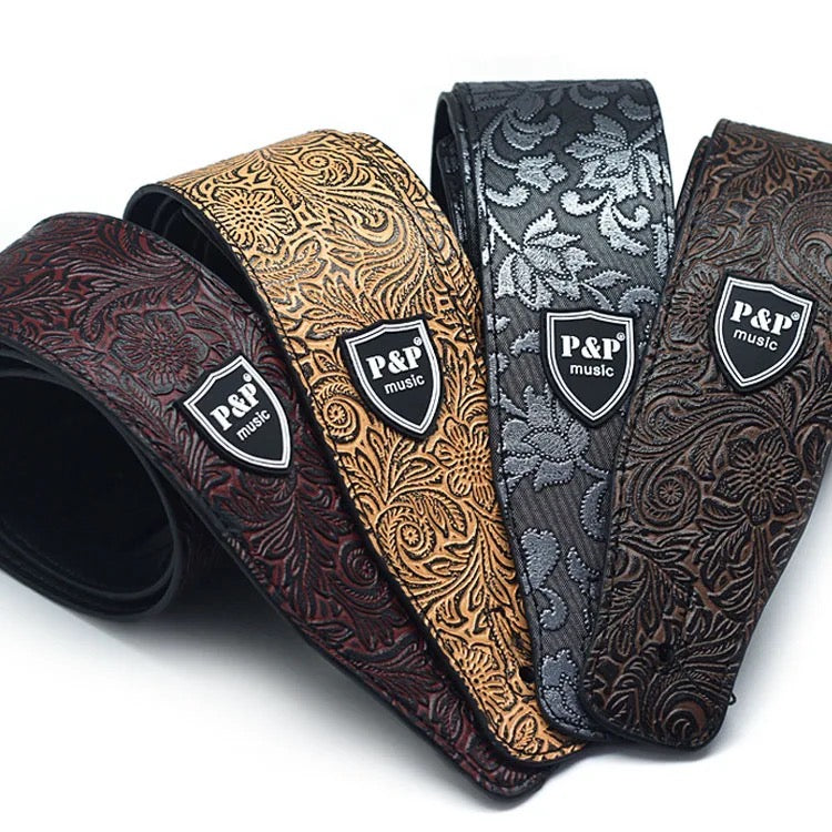 Premium Embossed Vegan Leather Guitar Strap – 14 Styles of Comfort & Class