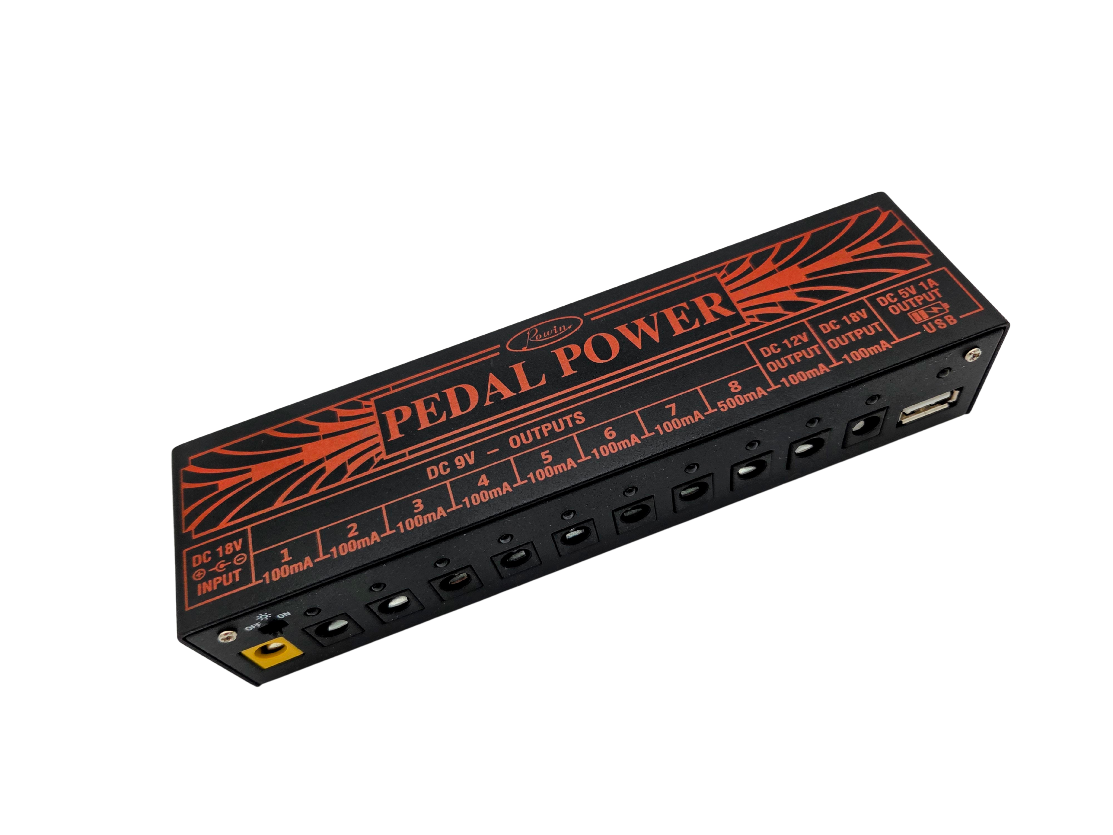 Rowin PW-01 Guitar Pedal Power Supply – 11 Outputs 9V 12V 18V USB – Incl. Cables
