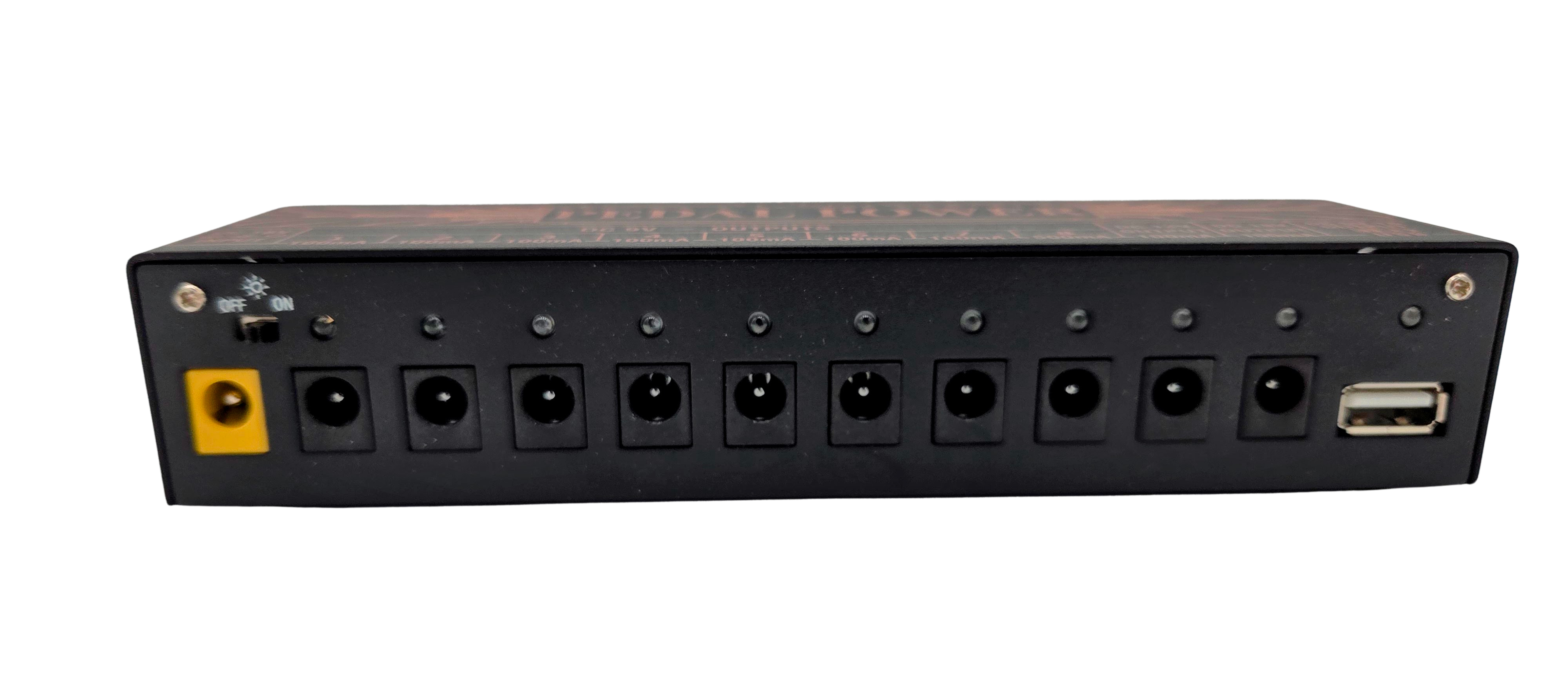 Rowin PW-01 Guitar Pedal Power Supply – 11 Outputs 9V 12V 18V USB – Incl. Cables